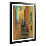 Big Box Art Framed Print of Henri Le Sidaner Street Steps Design | Wall Art Picture | Home Decor for Kitchen, Living, Dining Room, Bedroom, Hallway, Office, Black, A2 / 24.5x18 Inch / 62x45cm