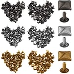 Pyramid Square Lot de 150 rivets en cuir 6 mm - Rivets en acier - Rivets en métal - Pour punk vêtements, vestes, jeans, sacs à faire soi-même - 3 couleurs or, argent noir