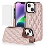 Asuwish Phone Case for iPhone 14 6.1 inch Wallet Cover with Tempered Glass Screen Protector and Leather RFID Credit Card Holder Stand Slot Rugged Cell iPhone14 5G i i-Phone i14 14Case Women RoseGold