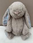 Jellycat Medium Bashful Beige Blossom Bunny Soft Baby Toy Comforter Blue Floral