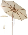 Parasol Déporté et Inclinable H2.58M 8 Baleines en Bois avec Manivelle pour Balcon Plage Jardin