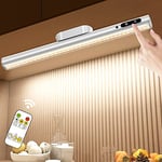 Hapfish Rechargeable Battery Powered Lights, Led Strip Light Bar Battery Operated 4000mAh Magnetic Dimmable Remote Control, Under Shelf Lighting for Mirror Indoor Wall Cabinet Kitchen - Silver