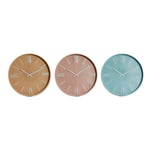 Home ESPRIT Horloge Murale Bleue Rose Moutarde PVC 30 x 4 x 30 cm (3 unités)