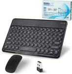 Clavier Bluetooth Sans Fil Avec Souris 2,4 Ghz Mini Clavier Ultra Fin Sans Fil Pour Ipad, Mac, Ordinateur Portable, Tablette, Surface, Téléphone, Windows/Android/Ios, Qwerty, Mise À Niveau Noir