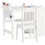 KMB60-W Ensemble Table et Chaise Enfant Set de 2 Pièces Bureau Table d'Étude avec 2 étagères, 1 Porte-Rouleau de Papier et 3 porte-crayons pour