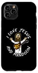 Coque pour iPhone 11 Pro I Love Jésus et Mandoline Chrétienne Worship Église Bluegrass