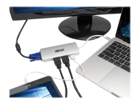 Tripp Lite USB C Docking Station w/ USB-A Hub, 2x HDMI, VGA, PD Charging 1080p @ 60 Hz, Silver USB Type C, USB-C, USB Type-C Thunderbolt 3 Compatible - Dockningsstation - USB-C 3.1 / Thunderbolt 3 - VGA, 2 x HDMI