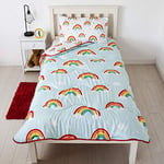 Rest Easy Single Coverless Duvet Bedding Care Free Reversible Quilt & Pillowcase Washable, Perfect For Travelling & Sleepovers 10.5 tog, Rainbow Design