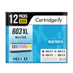 Cartridgeify 603 XL Compatible avec Cartouches Epson 603 603XL Multipack (12-Pack), pour Expression Home XP-2100 XP-2105 XP-3100 XP-3105 XP-3150 XP-4100 XP-4150, Workforce WF-2810 WF-2830 WF-2850