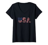 Womens USA Flag Stars and Stripes United States USA V-Neck T-Shirt