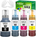 102 Encre Compatible avec Epson 102 Bouteille d'encre Multipack pour ET-2856 ET-4856 ET-2850 ET-15000 ET-2700 ET-2750 ET-2751 ET-2756 ET-2851 ET-3700 ET-3750 ET-4750 ET-4850(4-Pack,BK C M Y)(Q572)