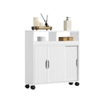 Meuble Salle de Bain sur roulettes, Porte Coulissant, Etagère Réglable, 69,5 × 20 × 71,5 cm, Meuble Rangement Moblie Toilette Salon Cuisine Blanc