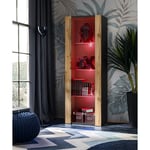 Vitrine Armoire Tivoli, Noir/Wotan, Largeur 55cm x Hauteur 159cm x Profondeur 35cm, led rgb, 3 étagères, pour Salon, Chambre, Entrée - Komodee