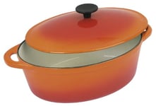 Crealys 501602, grande COCOTTE Grand Chef ovale en fonte émaillée 9 litres - Extérieur orange et intérieur blanc - toutes sources de chaleur y compris induction