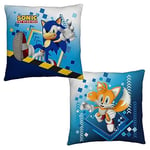 Character World Sonic The Hedgehog Officially Licensed Square Cushion Bounce Design Stuffed Super Soft Square Pillow Reversible 2 Sided | Perfect For Bedroom | Gaming Décor