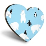 Heart MDF Coasters - Blue Polar Bear Penguin Winter Ice  #44385