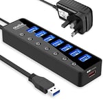 atolla Powered USB 3.0 Hub 20W, 7 Multi USB Data Ports Hub splitter with Individual On/Off Switches+1 USB Smart Charging port with 5V/4A Power Adapter USB Extension for MacBook, Mac Pro and More.