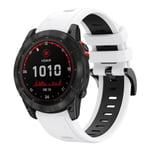 För Garmin Fenix 7X 26mm Tvåfärgad Sports Silikon Watch Band White-Black