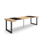 Table console extensible, 260, pour 12 personnes, 262x90x77cm, Pieds bois massif, couleur Chêne et noir