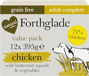 Forthglade Wet Dog Food (12 x 395g Trays) - Adult 1 year +, Grain Free with Chicken and Vegetables, Stomach Sensitive Dog Food with Natural Ingredients, Complete Hypoallergenic Dog Food