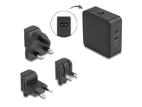 Delock Usb Gan-Lader 2 X Usb Type-C Pd 3.0 Med 65 W Inkludert Strømadapter For Eu / Usa / Storbritannia