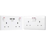 BG Electrical Double Switched 13 A Fast Charging Power Socket with Two USB Charging Ports, 3.1 A, 5 V, 15.5 W, Square Edge, White & Electrical Double Switched Power Socket, White Moulded, 13 Amp