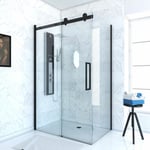 Paroi porte de douche coulissante 120x200cm noir mat - rail soft close + retour 80 - railroad dark