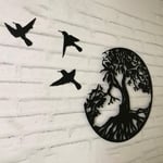 Sollbry - Art Mural en Métal Arbre De Vie avec Oiseaux Déco Noir - 28CM/11.02in Décoration Murale Deco Metal Moderne Signe Famille D'intérieur