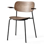 Co Dining Chair Black Steel w. Armrest, Mørkfarget Eik