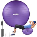 EDIFIT, Pilates Ball, 55.65 and 75, Home Exercise, Includes Pump, Fitball, Pregnant, Yoga Accessories, Gym, Various Sizes (55 cm, Violet)