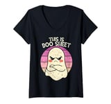 Womens This Is Boo Sheet grumpy female ghost Vintage Halloween girl V-Neck T-Shirt