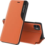 Antichoc Coque Pour Iphone 13 Miniétui Housse En Cuir À Rabat Avec Clear Afficher Fenêtresmart Wakeupfonction Support Mirror Flip Case Coverorange