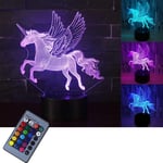 3D Unicorn LED Lamp Optical Illusions Night Lamp, 16 Color Changing with Remote Control, Touch Bedside Lamp Bedroom Table Art Deco Child Night Light with USB Cable Bedside Table Lamps