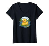 Womens Cute Yellow Rubber Ducky Little Bath Toy Duck V-Neck T-Shirt