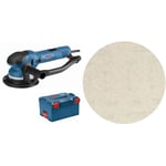 Bosch Professional Ponceuse excentrique GET 75-150, 0601257101, 750W, livrée en L-Boxx + 5x Abrasifs réticulés Expert M480 (pour Bois dur, Peinture sur bois, Ø 150 mm, Grain 80, Accessoire)