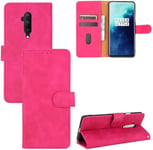 Compatible Avec Coque One Plus 7t Pro, Portefeuille Etui Cuir Magnétique Housse Avec Fentes De Cartes, Antichoc Support+Protecteur D'écran En Verre Trempé*2-Rose Rouge