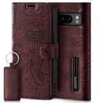 SURAZO Étui de Protection en Cuir pour Google Pixel 8 Pro - Pliable - en Cuir véritable - Magnétique - Compartiment pour Cartes - Protection RFID - Étui à Rabat en Cuir (Motif Floral Bordeaux)