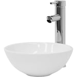 Lavabo en Céramique Blanc Brillant, ø 28x11,6 cm, Ronde Design, Vasque à Poser Moderne, Élégante, Lavabo de Comptoir avec Trou d'Évacuation, Évier