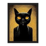 Doppelganger33 LTD Black Cat Le Chat Noir Modern Mustard Artwork Framed Wall Art Print 18X24 Inch