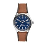 FOSSIL Montre Defender pour homme, mouvement solaire, boîtier en acier inoxydable argenté de 40 mm avec bracelet en cuir ProPlanet, FS5975, argent/bleu