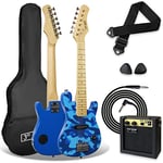 3rd Avenue Pack Guitare Électrique enfant Taille Junior 1/4 pour Débutants, Ampli Portable 5 W, Jack, Housse, Médiators et Sangle – Bleu Camouflage