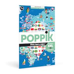 POPPIK 1841223 Drapeaux Poster éducatif interactif avec Autocollants Carte du Monde multilingue pour Enfants à partir de 7 Ans 68 x 100 cm