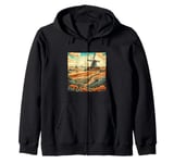 Whet Fields With Windmills Vintage Landscape Graphic Zip Hoodie