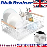 Kitchen Dish Rack Drainer with Drip Tray and Cutlery Holder Anti Rust White UK