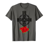 Cross Flowers Roses Commemorative Christian Crucifix Crosses T-Shirt