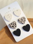 3pairs Set Womens Girls Small Splash Ink Heart Black Grey Stud Decor Earrings