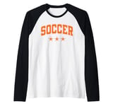 Soccer All Orange Stars Classic Retro Varsity Text Raglan Baseball Tee