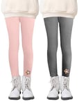 Maeau - Filles Leggings Hiver Pantalons Chauds Doublés en Polaire pour Enfant Épais à Legging Motif 2 Pièces - Rose+Gris Fumée - 7-8 Ans