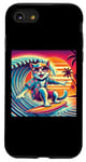 Coque pour iPhone SE (2020) / 7 / 8 Chat amusant surfeur hawaïen coucher de soleil tropical paradis surfeur