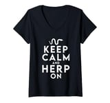 Womens Retro Herp Keeping Keep Calm And Herp On Herp Keeper V-Neck T-Shirt